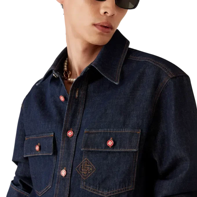 Camisas de calções em ganga com logótipo bordado Camisas de calções em ganga com logótipo bordado