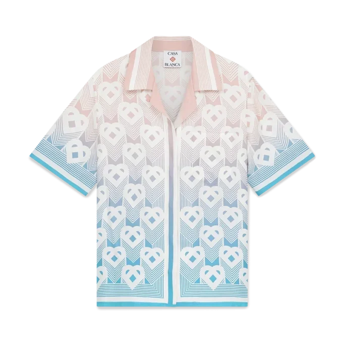 Camisas de calções em seda com monograma de corações em degradê Camisas de calções em seda com monograma de corações em degradê