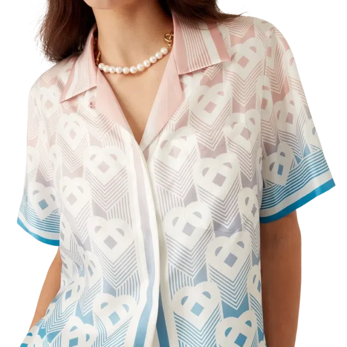 Camisas de calções em seda com monograma de corações em degradê Camisas de calções em seda com monograma de corações em degradê