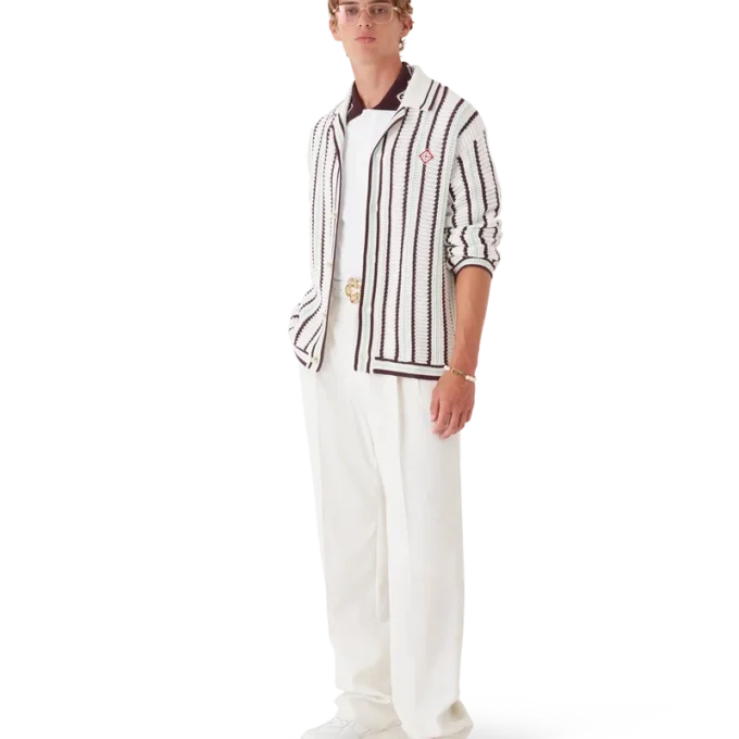 Camisas de croché de algodão às riscas Camisas de croché de algodão às riscas