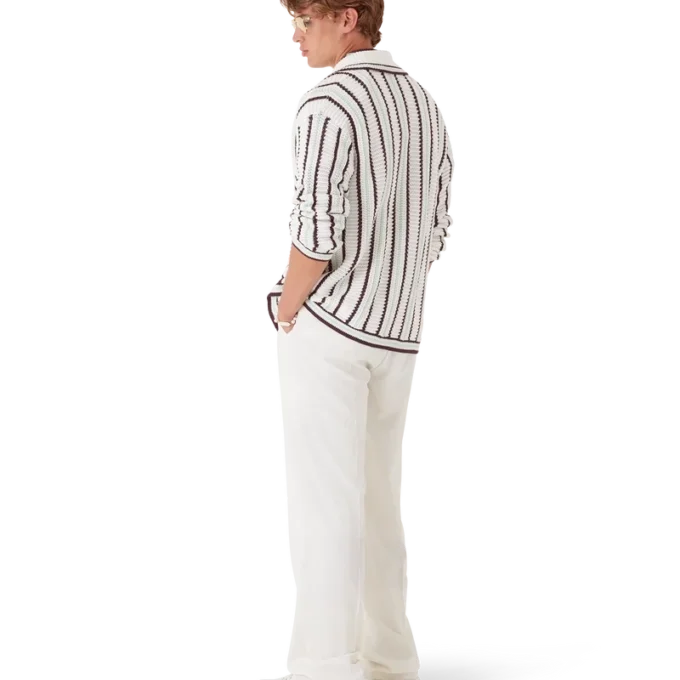 Camisas de croché de algodão às riscas Camisas de croché de algodão às riscas