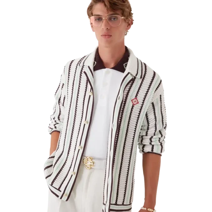 Camisas de croché de algodão às riscas Camisas de croché de algodão às riscas