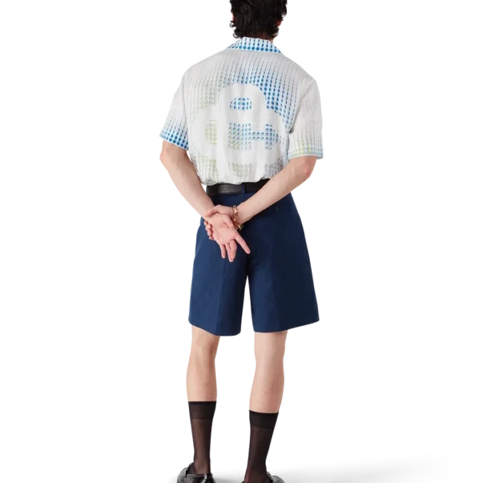 Camisas de linho de manga curta com pontos Camisas de linho de manga curta com pontos