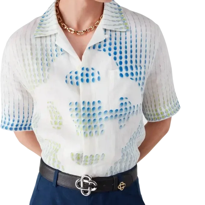 Camisas de linho de manga curta com pontos Camisas de linho de manga curta com pontos