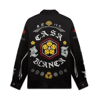 Camisas de manga comprida em cetim de seda com emblema
