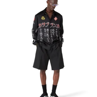 Camisas de manga comprida em cetim de seda com emblema