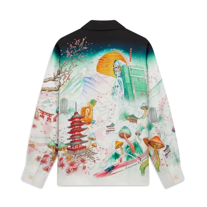 Camisas de manga comprida em sarja de seda com padrão floral Camisas de manga comprida em sarja de seda com padrão floral