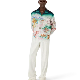 Camisas de manga comprida em sarja de seda com padrão floral