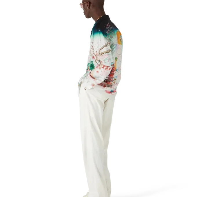 Camisas de manga comprida em sarja de seda com padrão floral Camisas de manga comprida em sarja de seda com padrão floral
