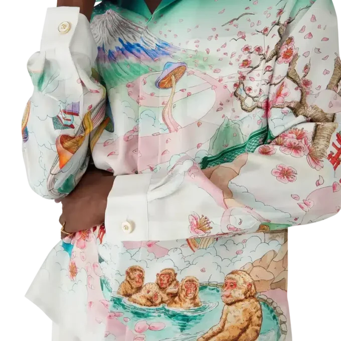 Camisas de manga comprida em sarja de seda com padrão floral Camisas de manga comprida em sarja de seda com padrão floral