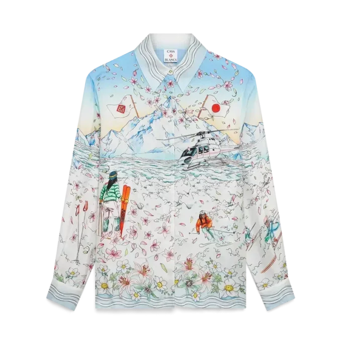 Camisas de manga comprida em sarja de seda L’hiver Fleuri