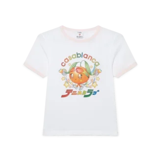 Camisas de manga curta com gola em V e mascote laranja