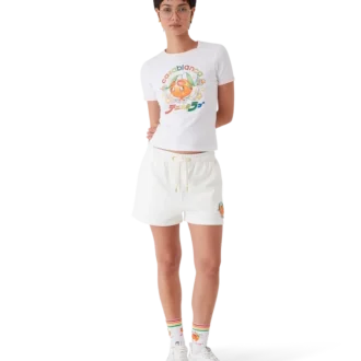 Camisas de manga curta com gola em V e mascote laranja