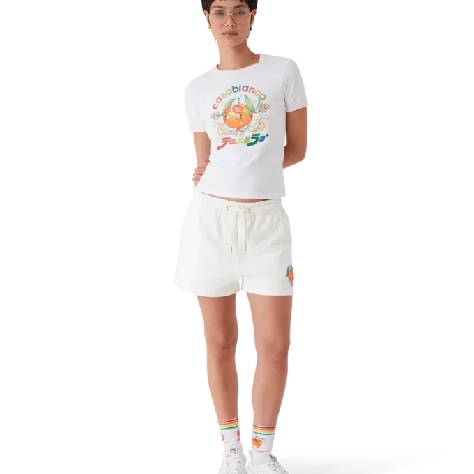 Camisas de manga curta com gola em V e mascote laranja Camisas de manga curta com gola em V e mascote laranja