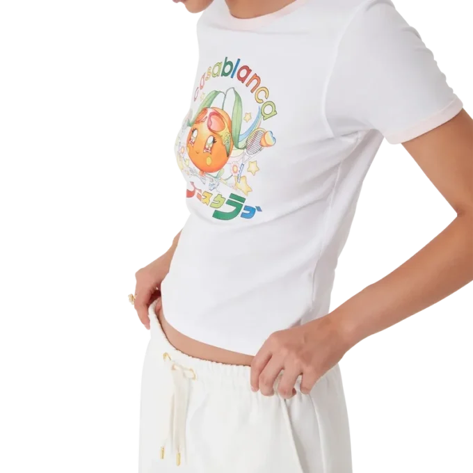 Camisas de manga curta com gola em V e mascote laranja Camisas de manga curta com gola em V e mascote laranja