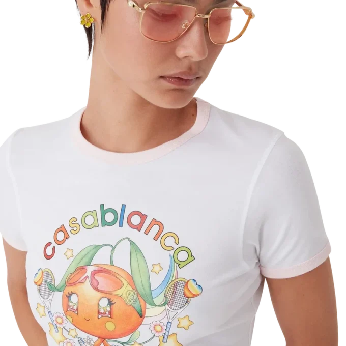 Camisas de manga curta com gola em V e mascote laranja Camisas de manga curta com gola em V e mascote laranja
