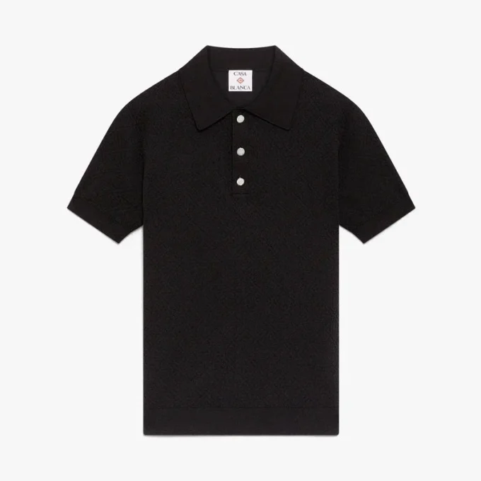 Camisas de manga curta com monograma em ponto de malha preto Camisas de manga curta com monograma em ponto de malha preto