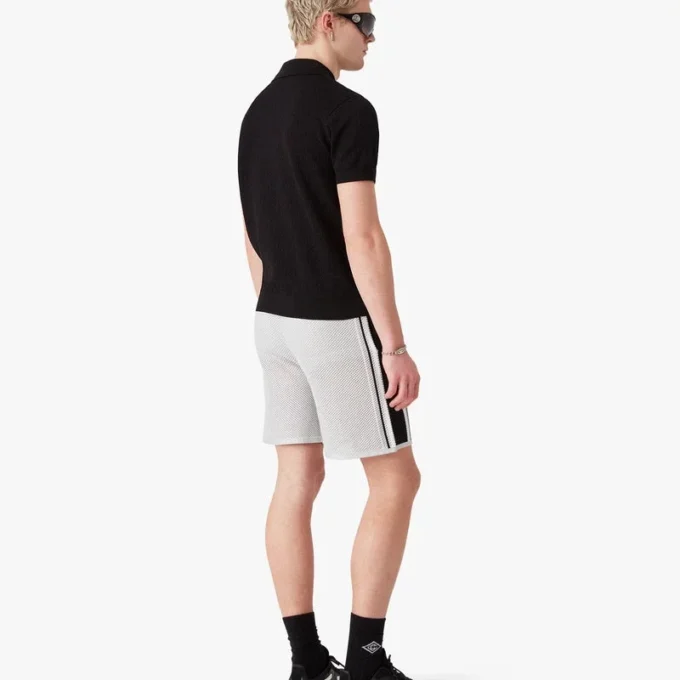 Camisas de manga curta com monograma em ponto de malha preto Camisas de manga curta com monograma em ponto de malha preto