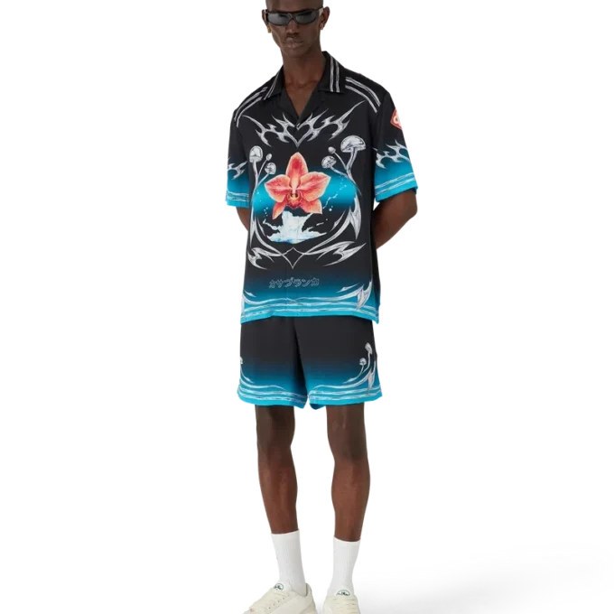 Camisas de manga curta em cetim de seda Blades Camisas de manga curta em cetim de seda Blades