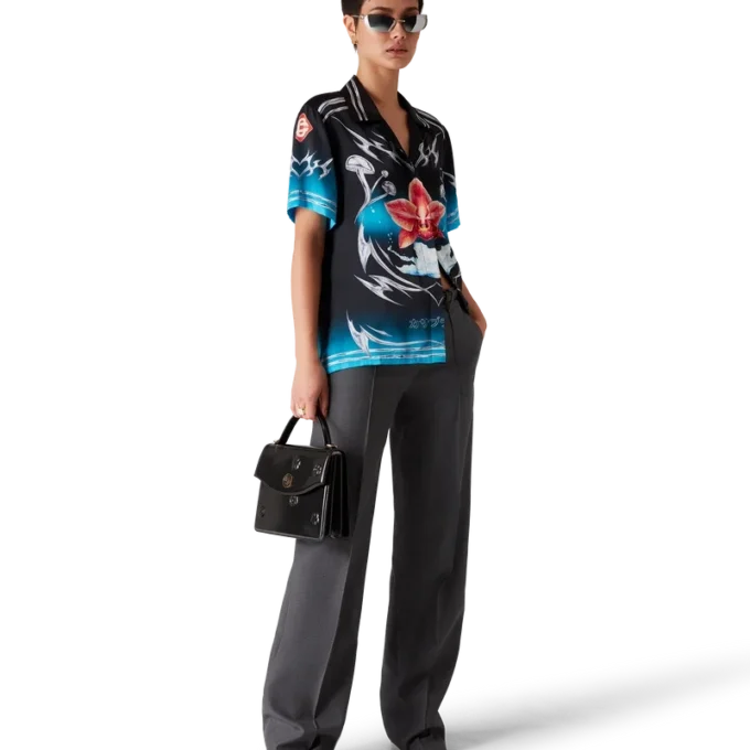 Camisas de manga curta em cetim de seda Blades Camisas de manga curta em cetim de seda Blades
