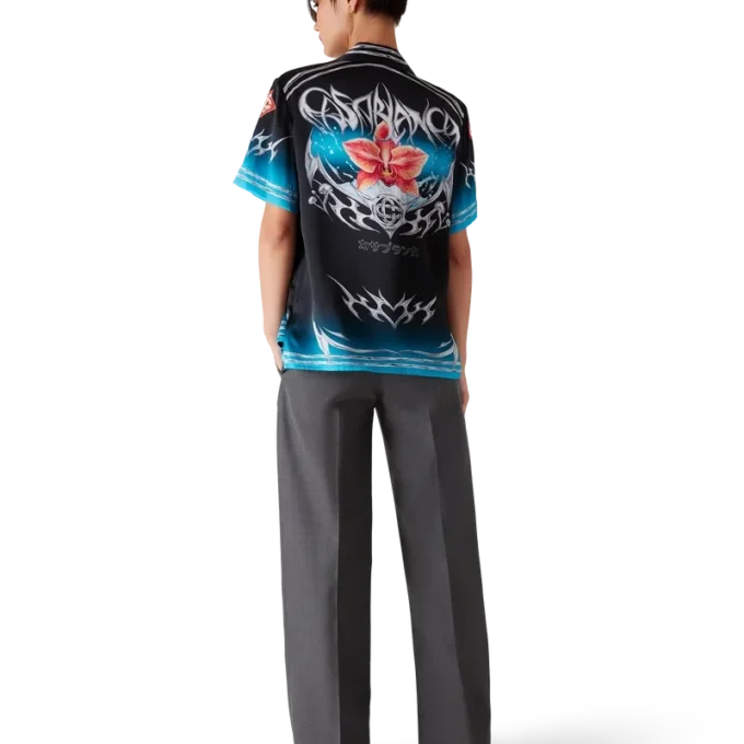 Camisas de manga curta em cetim de seda Blades Camisas de manga curta em cetim de seda Blades