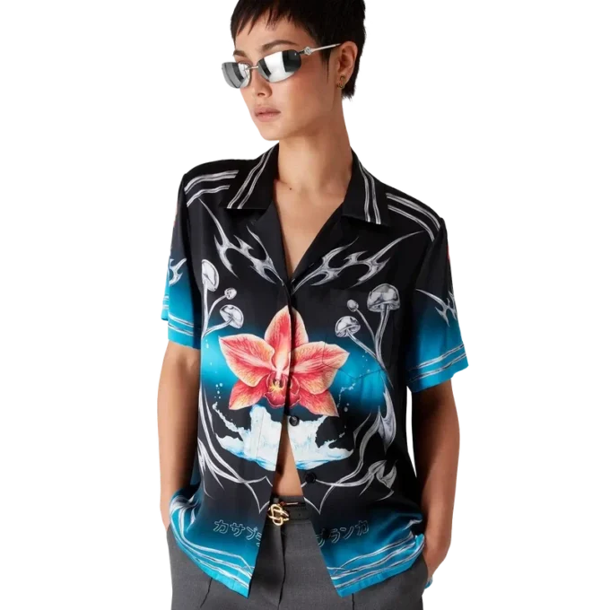 Camisas de manga curta em cetim de seda Blades Camisas de manga curta em cetim de seda Blades