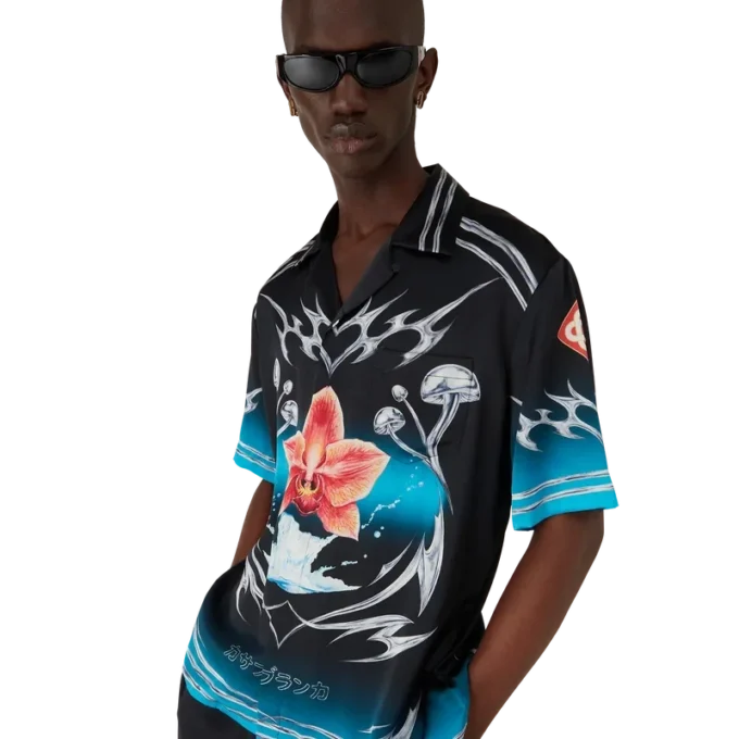 Camisas de manga curta em cetim de seda Blades Camisas de manga curta em cetim de seda Blades