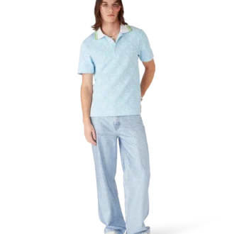 Camisas de manga curta em jacquard azul claro