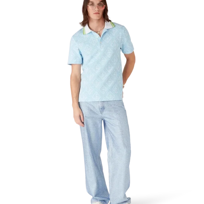 Camisas de manga curta em jacquard azul claro Camisas de manga curta em jacquard azul claro