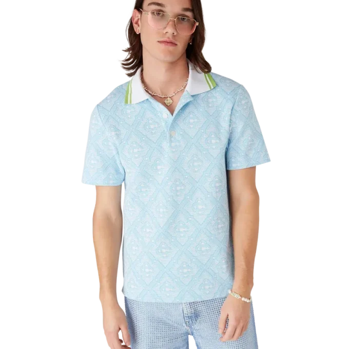 Camisas de manga curta em jacquard azul claro Camisas de manga curta em jacquard azul claro