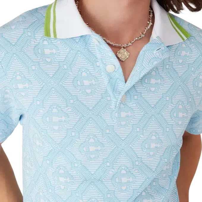 Camisas de manga curta em jacquard azul claro Camisas de manga curta em jacquard azul claro