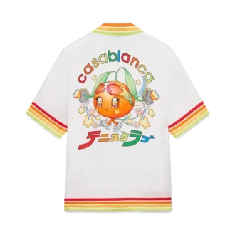 Camisas de manga curta em sarja de seda com mascote laranja
