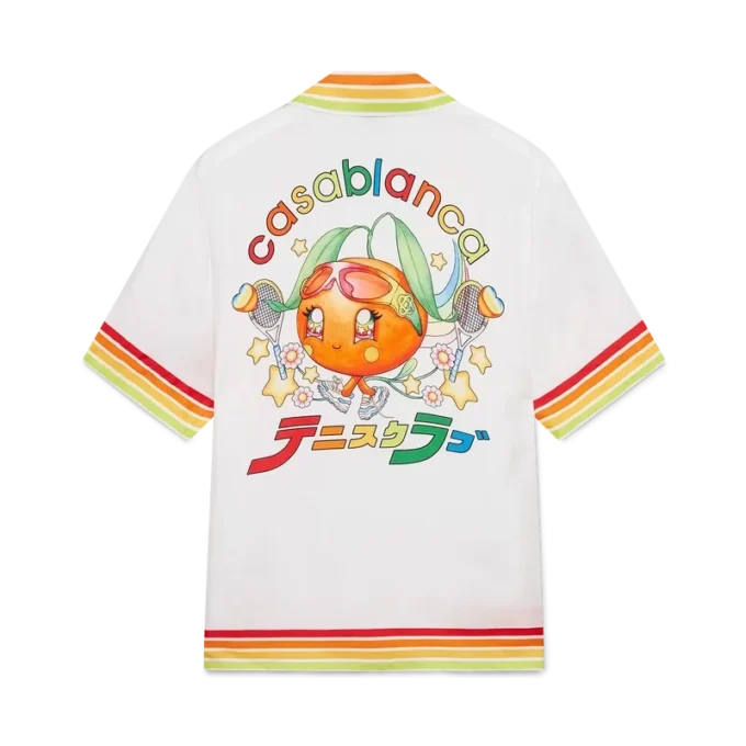 Camisas de manga curta em sarja de seda com mascote laranja Camisas de manga curta em sarja de seda com mascote laranja