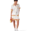 Camisas de manga curta em sarja de seda com mascote laranja Camisas de manga curta em sarja de seda com mascote laranja