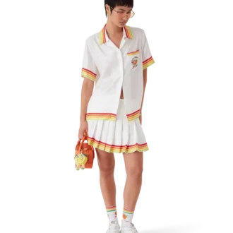Camisas de manga curta em sarja de seda com mascote laranja