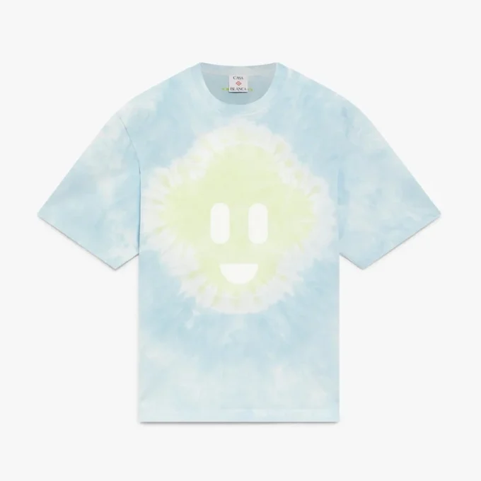 Camisas de manga curta oversized com tie-dye azul e logótipo CC Smile Camisas de manga curta oversized com tie-dye azul e logótipo CC Smile