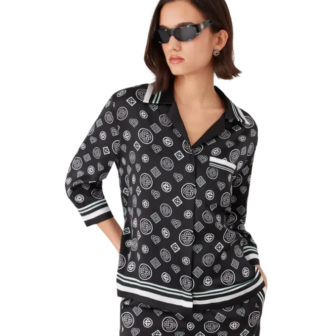 Camisas de pijama em cetim de seda com monograma Camisas de pijama em cetim de seda com monograma