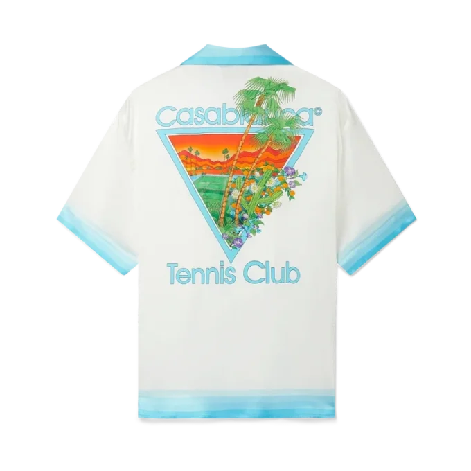 Camisas de seda com gola cubana Palm Springs Icon Blue