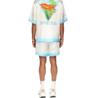 Camisas de seda com gola cubana Palm Springs Icon Blue