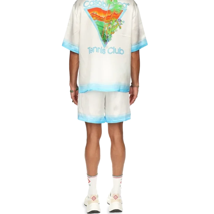 Camisas de seda com gola cubana Palm Springs Icon Blue