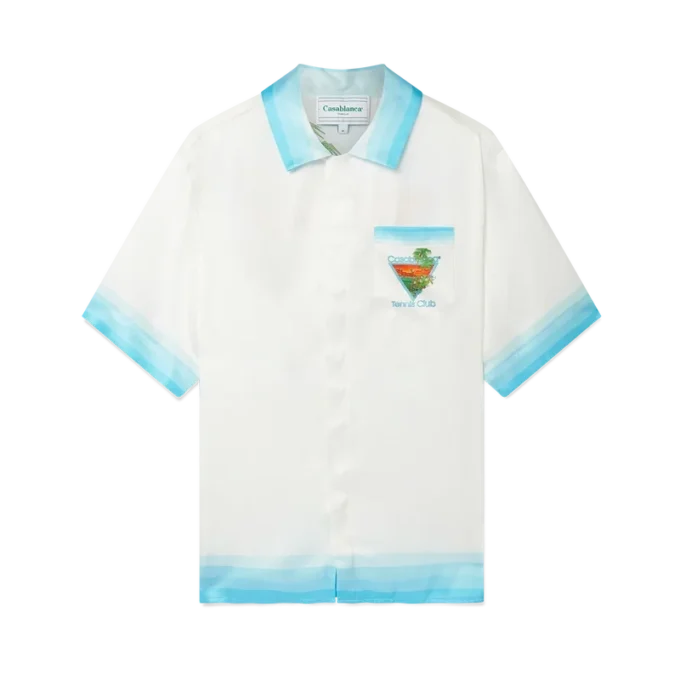 Camisas de seda com gola cubana Palm Springs Icon Blue