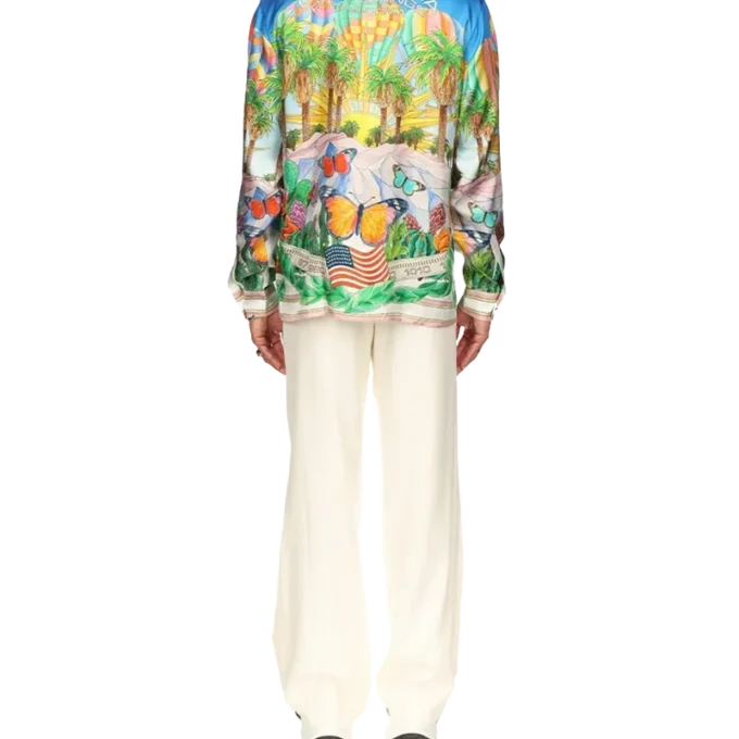 Camisas de seda com gola cubana psicadélica
