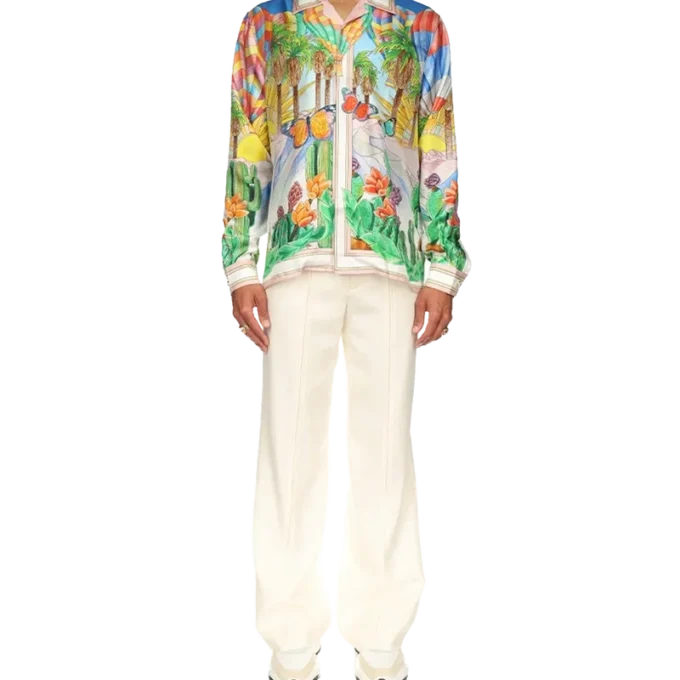 Camisas de seda com gola cubana psicadélica