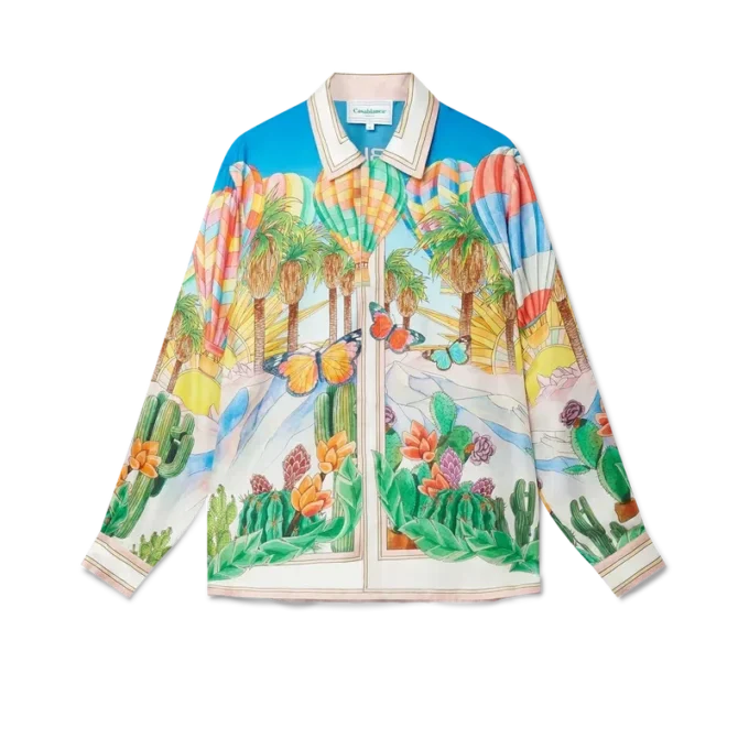 Camisas de seda com gola cubana psicadélica