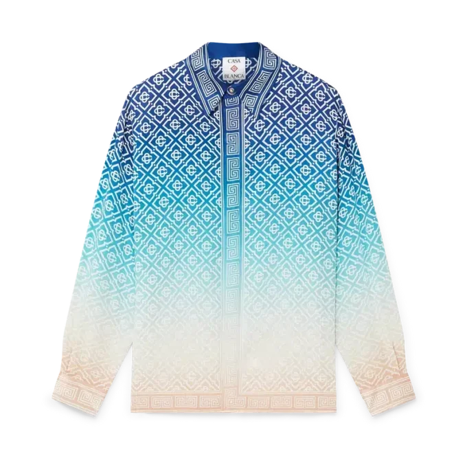 Camisas de seda de manga comprida com gradiente jacquard