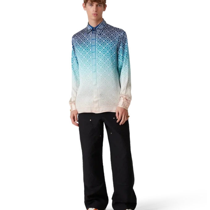 Camisas de seda de manga comprida com gradiente jacquard