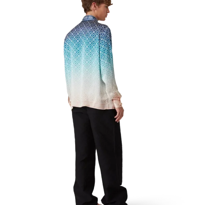 Camisas de seda de manga comprida com gradiente jacquard