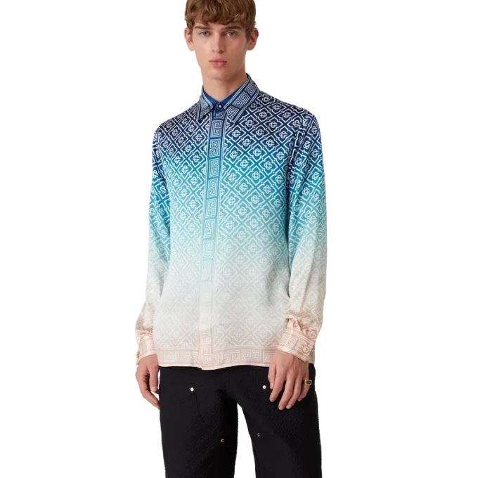 Camisas de seda de manga comprida com gradiente jacquard