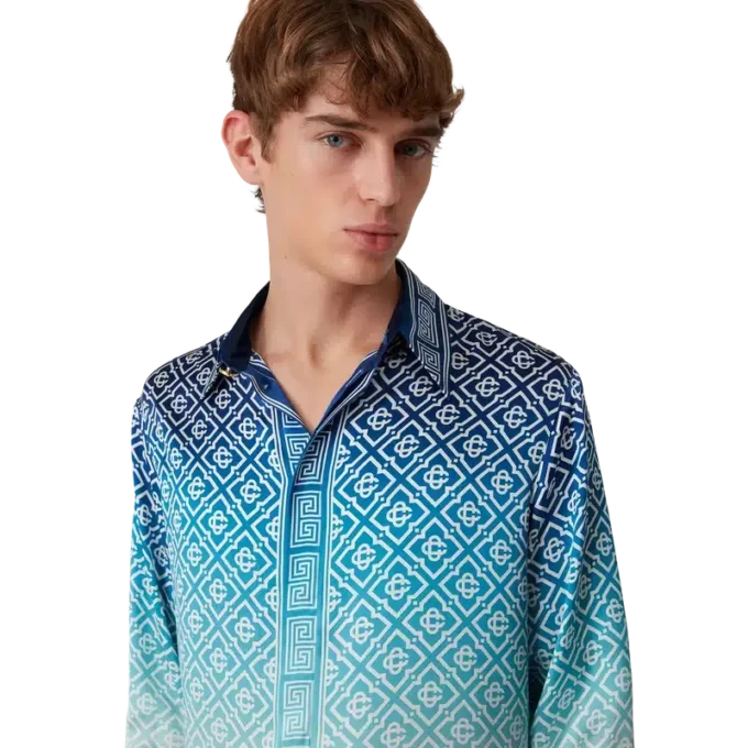 Camisas de seda de manga comprida com gradiente jacquard