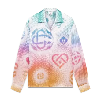 Camisas de seda de manga comprida com logótipo em meio-tom